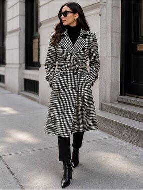 Vintage Dannimac ($500) England Houndstooth Trench Coat Wool Blend Belted Chic